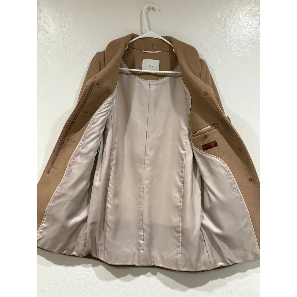 Wilfred Aritzia Cocoon Coat Italian Wool Blend Camel Tan Shawl Collar Size XXS